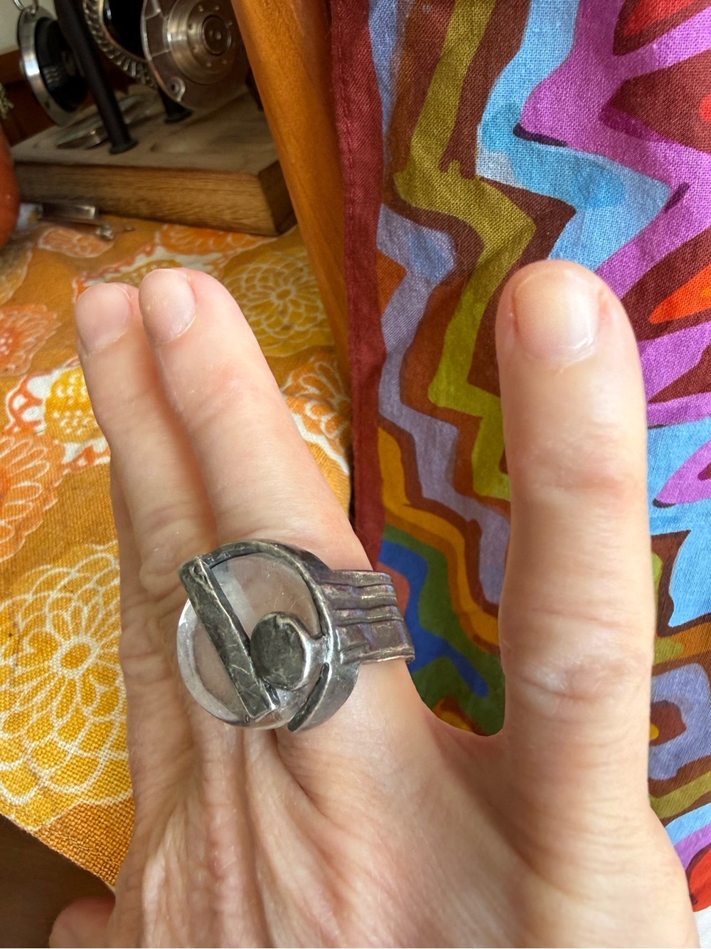 Anne-Marie Chagnon Pewter and Glass Ring, Size 6.5 Adjustable - Picture 8 of 13